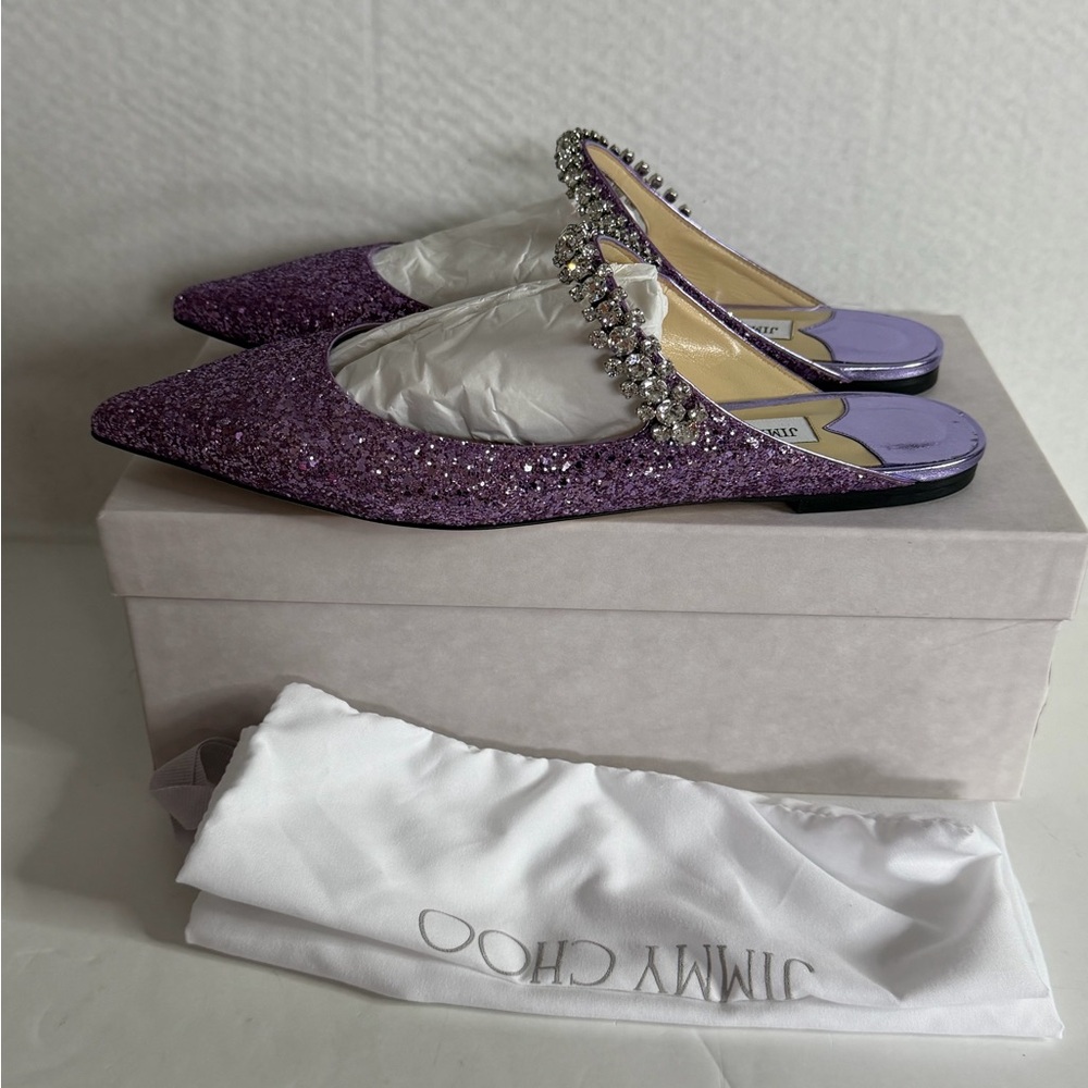 Jimmy Choo Purple Glitter Crystal-Embellished Pointed Mule